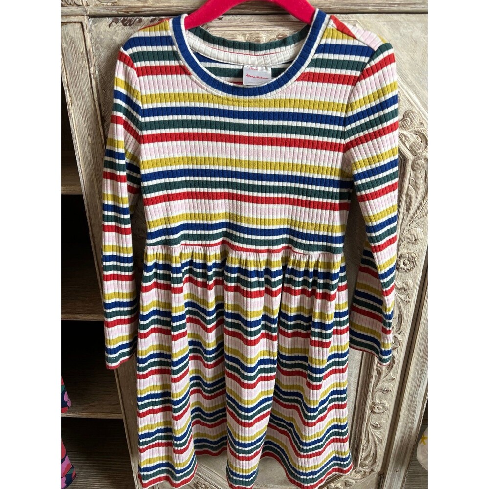 Hanna Andersson Rainbow Stripe Ribbed Dress 120 6-7